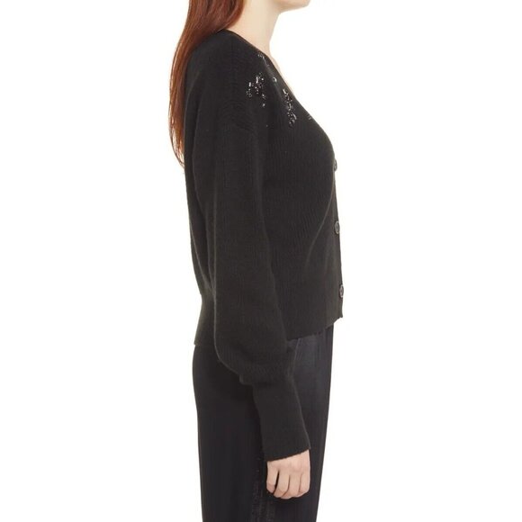 Halogen Women's Embellished Cropped Cardigan Sweater Black Size Medium - Picture 4 of 10
